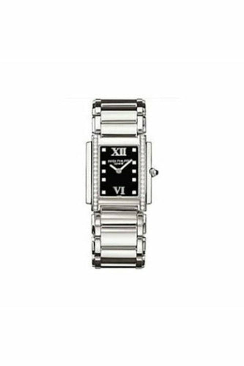PATEK PHILIPPE TWENTY~4 BLACK DIAL STEEL DIAMOND LADIES WATCH 31MM REF: 4910/10A-001-DUBAILUXURYWATCH
