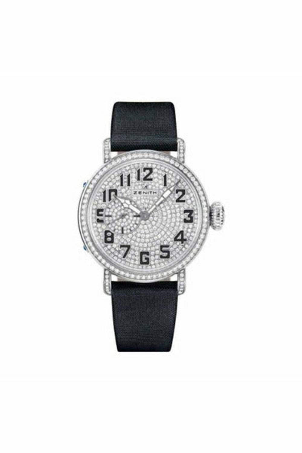 ZENITH PILOT MONTRE D''AERONEF TYPE 20 WHITE GOLD WITH DIAMOND BEZEL ON BLACK SATIN STRAP REF. 45.1931.681/79.C717-DUBAILUXURYWATCH