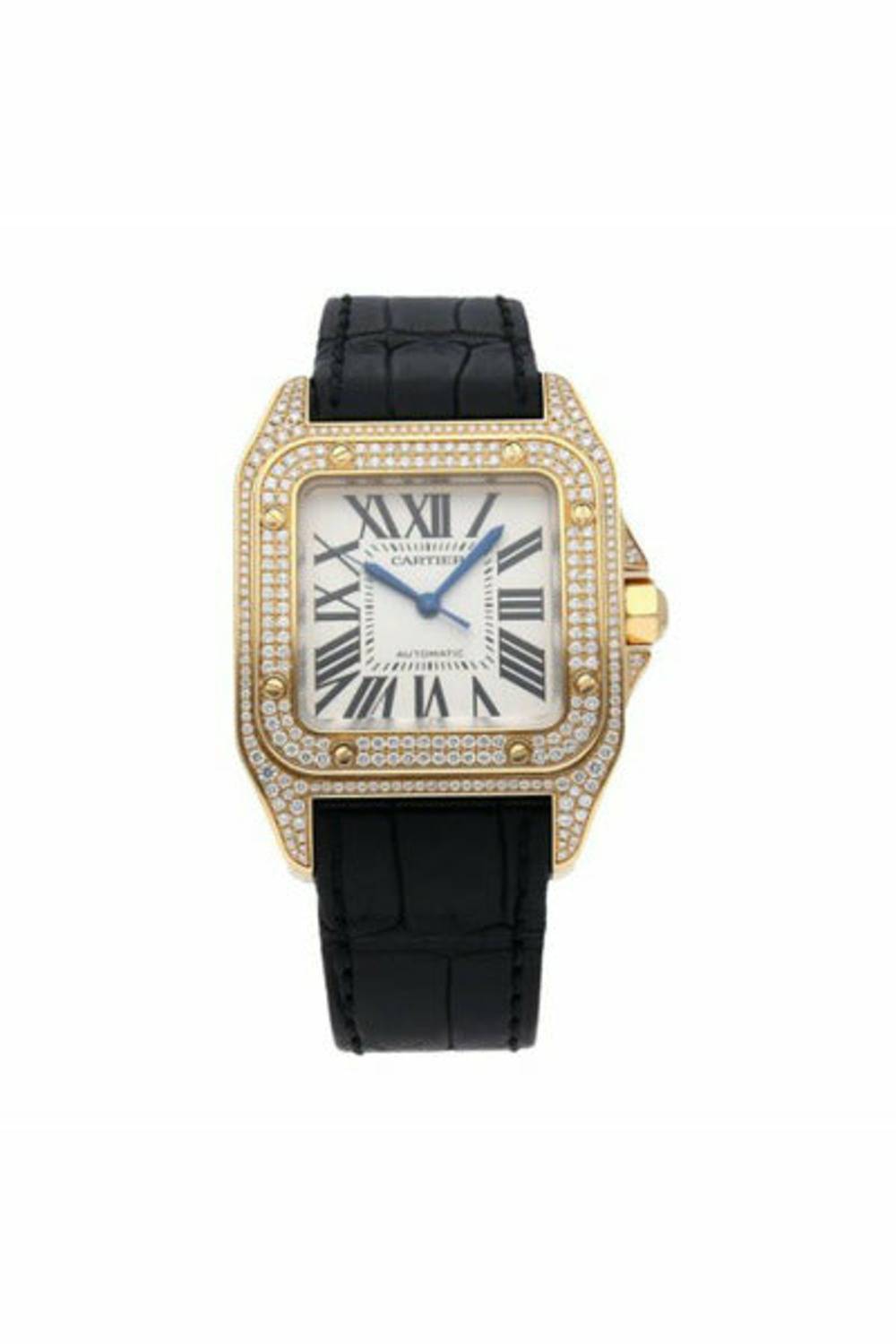 CARTIER SANTOS 100 MIDSIZE 18K YELLOW GOLD DIAMOND WATCH-DUBAILUXURYWATCH