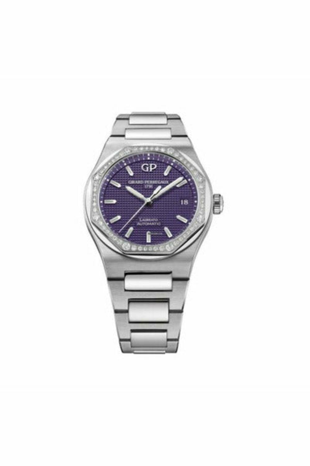 GIRARD PERREGAUX LAUREATO AUTOMATIC DIAMOND PURPLE DIAL LADIES WATCH-DUBAILUXURYWATCH