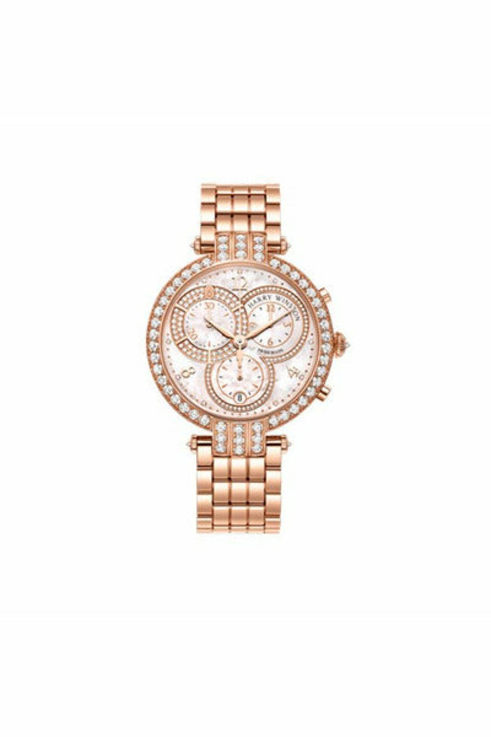 HARRY WINSTON PREMIER MOTHER OF PEARL DIAL 18K ROSE GOLD CHRONOGRAPH LADIES WATCH-DUBAILUXURYWATCH