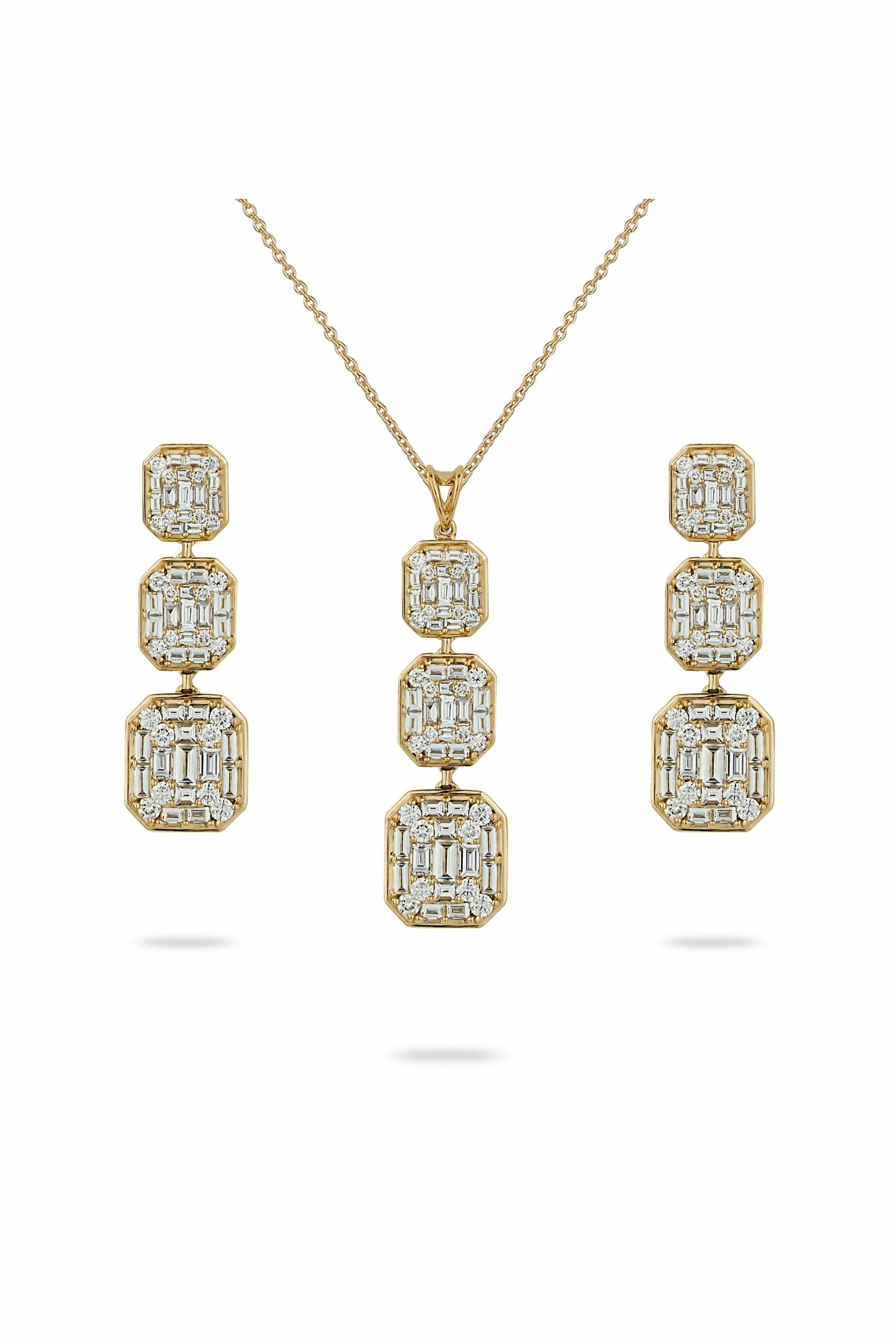 Illusion Triple Tier Pendant With Earrings-DUBAILUXURYWATCH