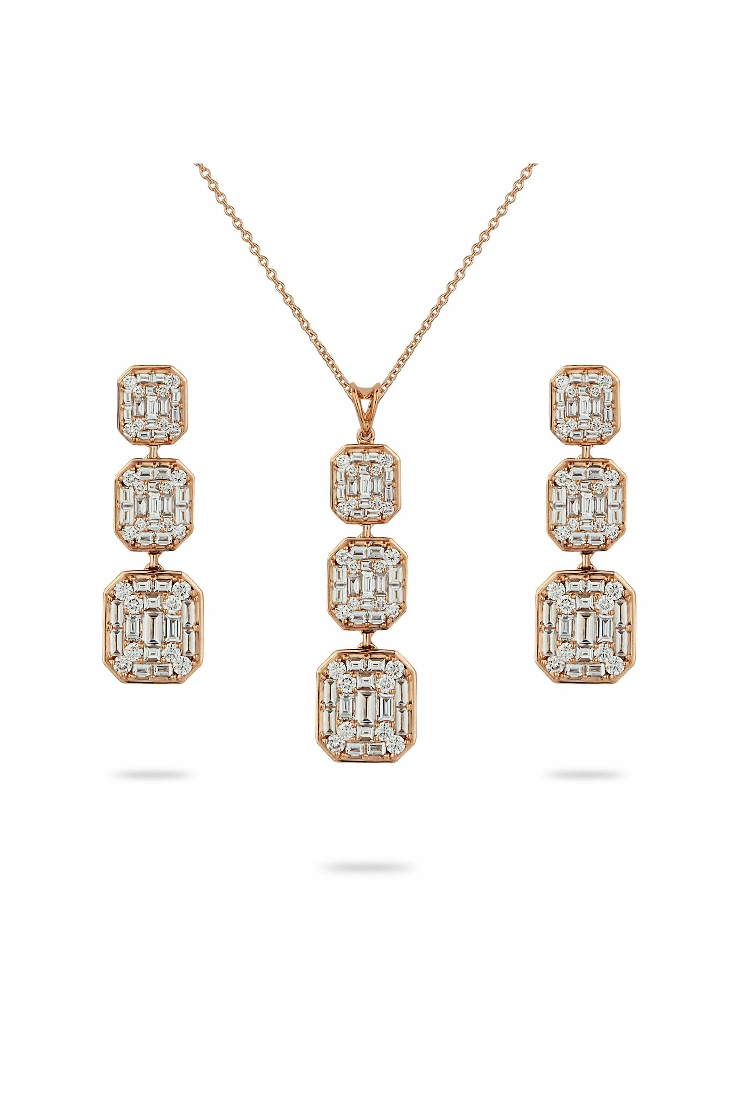 Illusion Triple Tier Pendant With Earrings-DUBAILUXURYWATCH