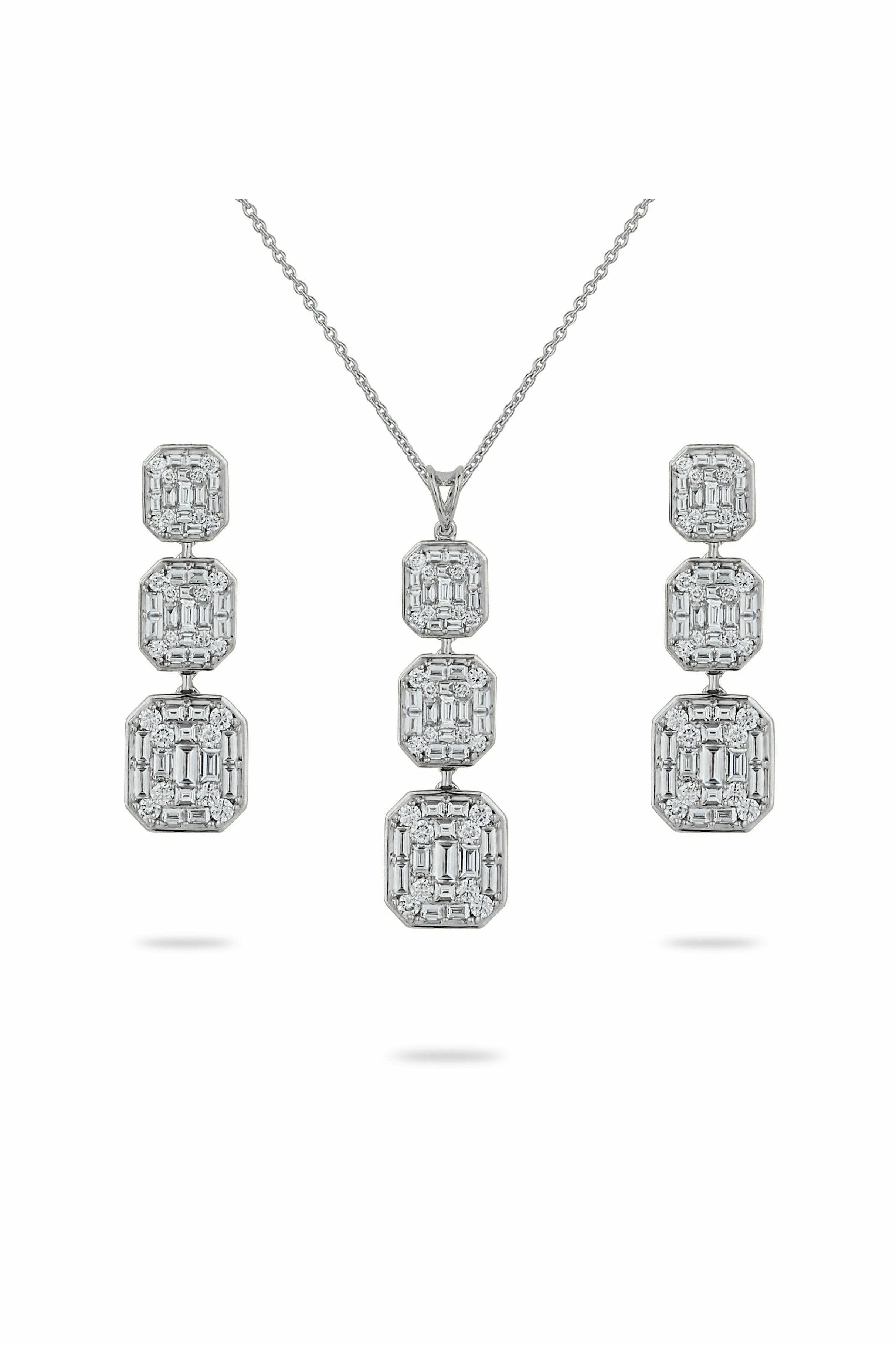 Illusion Triple Tier Pendant With Earrings-DUBAILUXURYWATCH