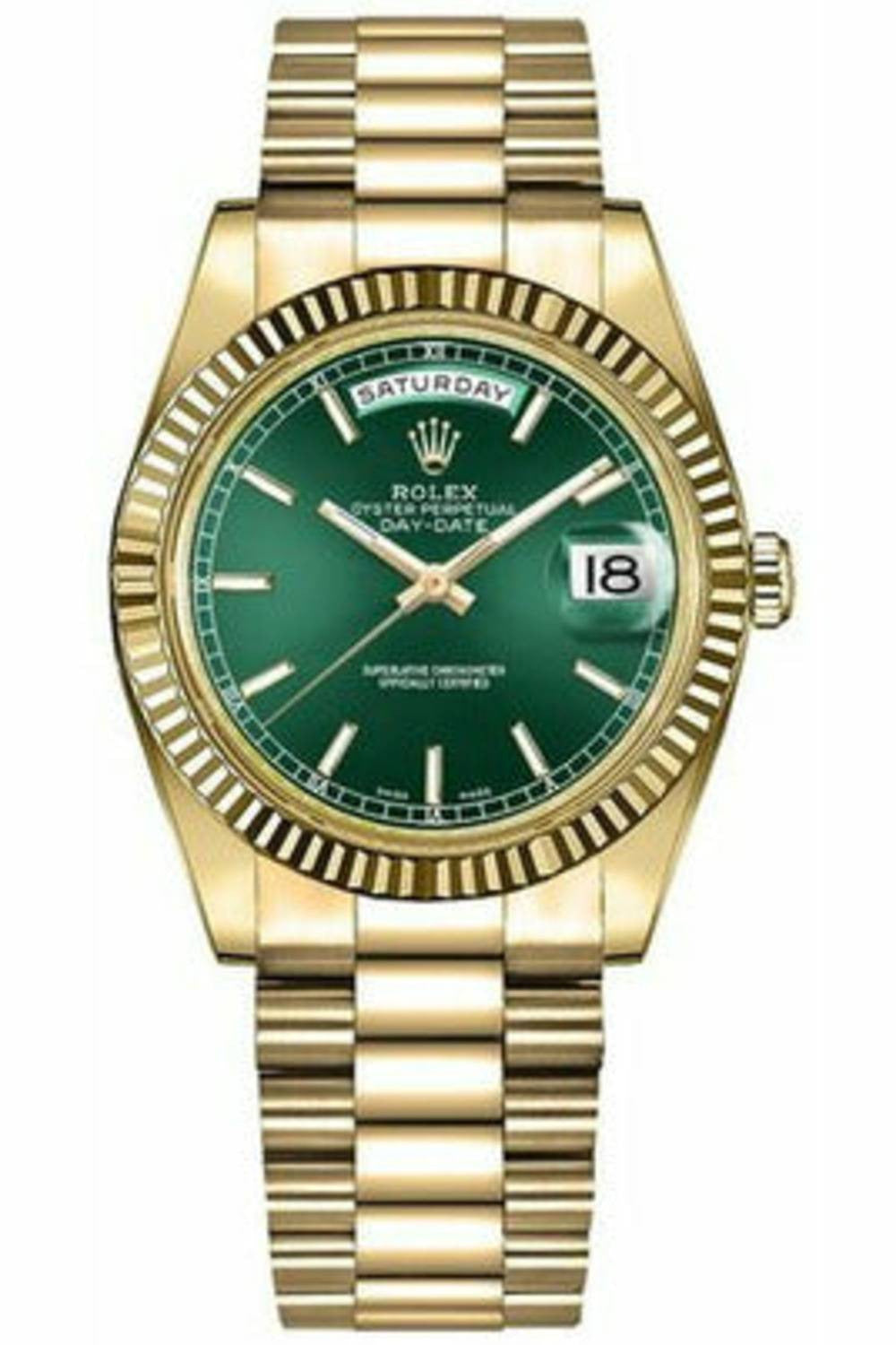 Rolex Day-Date 36 Green Dial Solid Gold Watch 118238-DUBAILUXURYWATCH